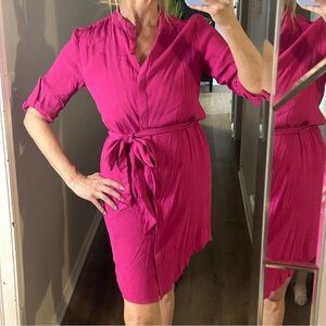 GAP Pink Ruffled Tie Front Shirt Dress